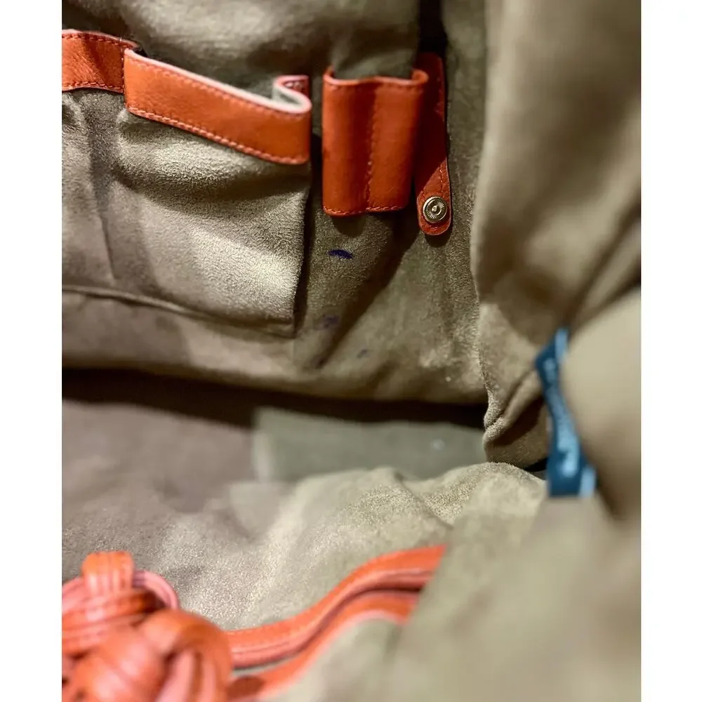 Vintage Liz Claiborne Woven Leather Orange Tote Bag w/ Double Knot Accent